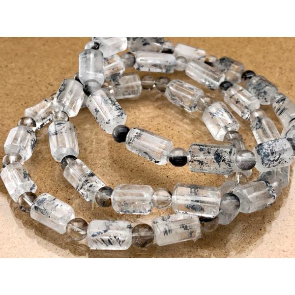 ブラジル産★天然石ブレスレット/スティブナイトインクォーツ(アンチモナイト/輝安鉱/Stibnite...