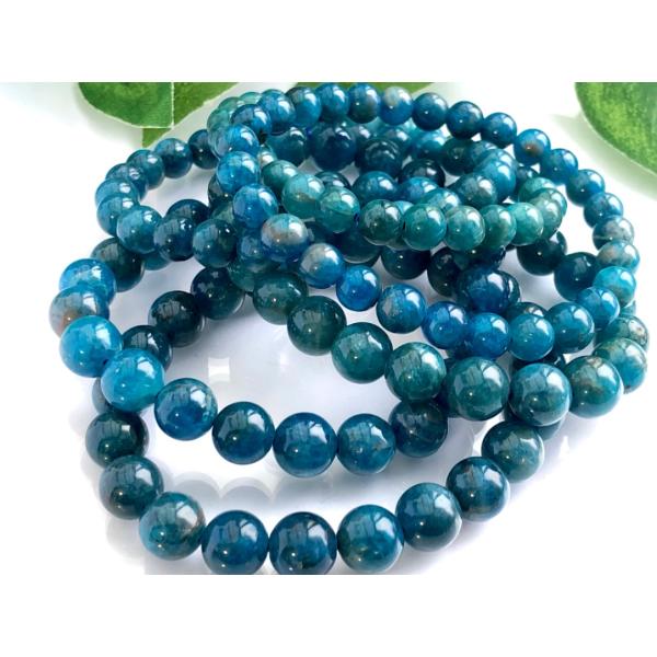 艶々ブルー★絆を強める石★ブラジル産★天然石ブレスレット/アパタイト(apatite・燐灰石)/ラウ...