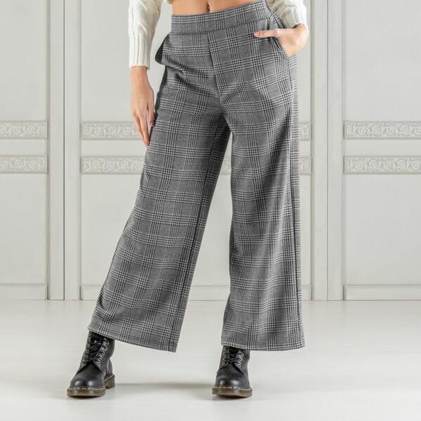 イタリアブランドレギンス・パンツ ELETTA MILANO 12303 グレンチェック柄パラッツォ...