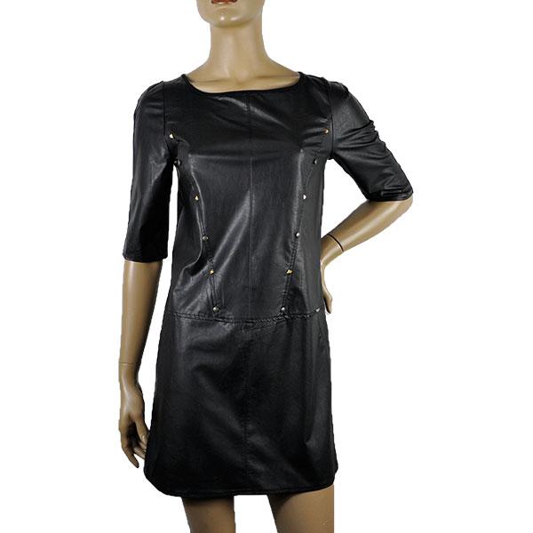 在庫一掃セール  秋冬 インポート ワンピース BARBARA ALVISI レザー切替ミニワンピー...