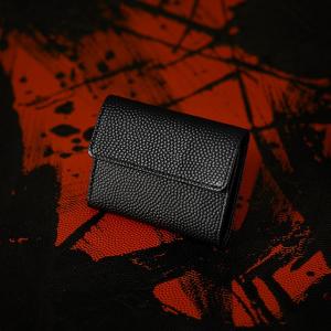 バスケ革のコンパクト財布 メンズ レディース Black Edition l字