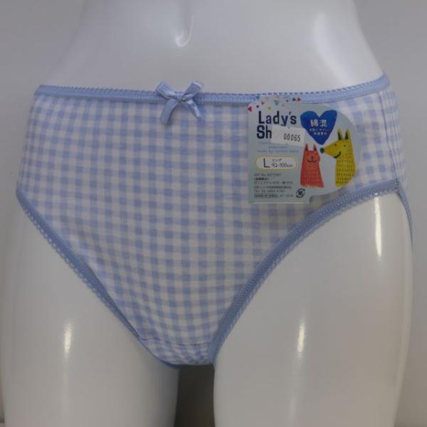 プリント綿混ショーツ　サックス色　M.L.LL