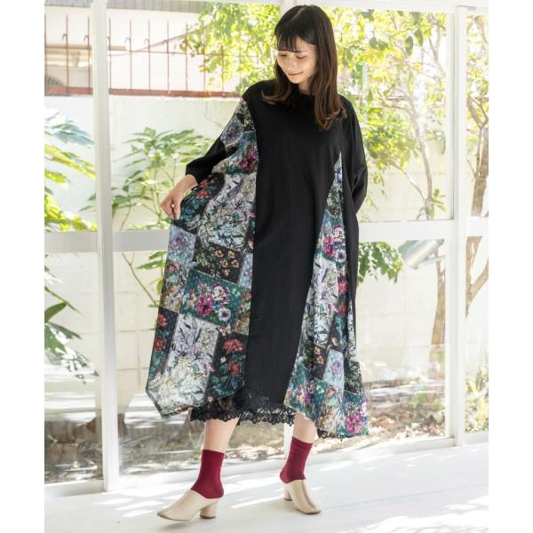 イズスカラー / 花蝶パッチワーク柄 切替ワンピース