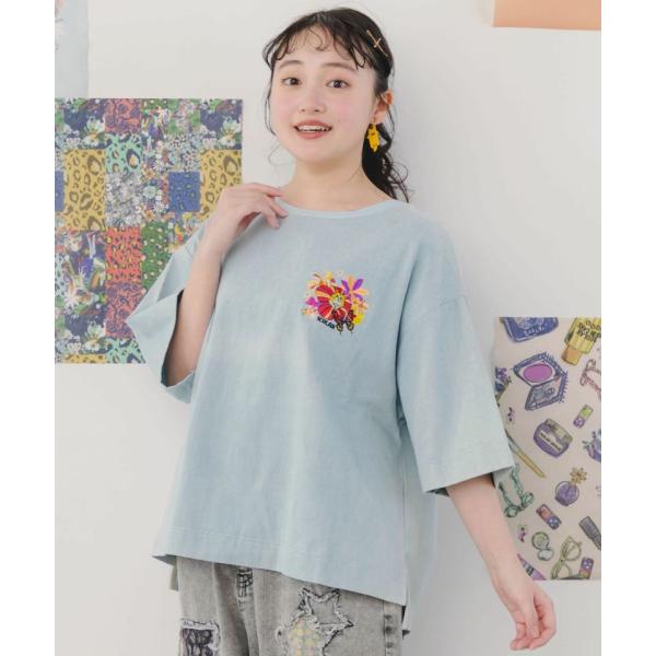 スカラー / ぷりぷりキノコとネコ花刺繍 デニムTシャツ