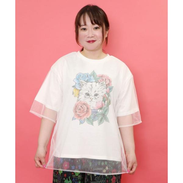 スカラー / 花とネコちゃん柄 チュール重ねプルオーバー