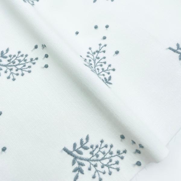 コーデュロイ｜mimosa刺しゅう ニュアンスカラー シャツコール (ホワイト×フレンチグレイ刺繍)