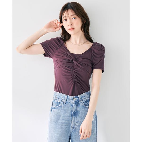 【SALE】COCODEAL 　ツイストギャザーハーフスリーブカットソーブラウス　75521591