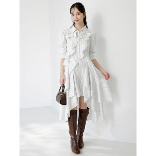 dazzlin　リボンディティールイレヘムシャツワンピース　0226203009