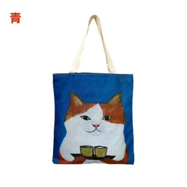 【メール便対象】猫柄トートバッグT-CAT2 マチ無し BLUE