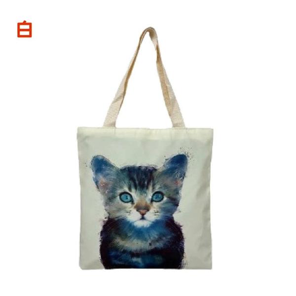 【メール便対象】猫柄トートバッグT-CAT2 マチ無し WHITE