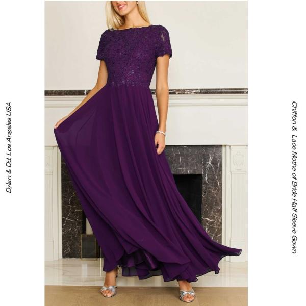 UW351280PL DYLAN&amp;DAVIDS シフォンエンパイアドレス 半袖ドレス バーガンディワ...