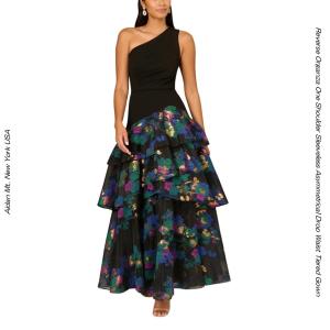 花柄裏カットオーガンジー ブラックマルチ ワンショルダーAライン フラメンコドレス風 コンクールドレス  プロムドレス  声楽ドレス 演奏会用ドレス ピアノ演奏