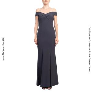 エイダンマトックス UE23204359 ガンメタル オフショル タイクロス トランペットドレス（ストレッチクレープ）