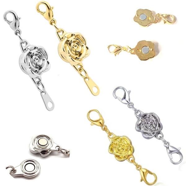 高級鍍金 マグネットクラスプ 【薔薇】 1個 脱着式 バラ 強力磁石 留め具 アクセサリー ネックレ...