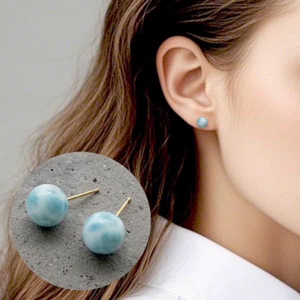 在庫限り【日本製】ドミニカ産 ラリマー ピアス 8mm 1ペア 丸玉 天然石 パワーストーン 幸運 ...