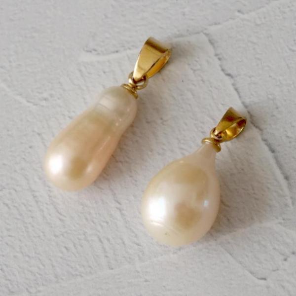 金属アレルギー対応 80.淡水パール 変形 ペンダントトップ ステンレス【日本製】 オーバル ドロッ...