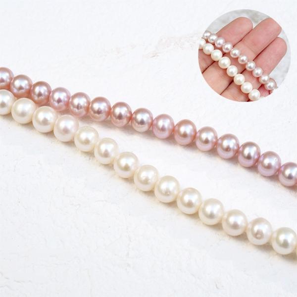 一点物【258. 淡水パール ラウンドポテト ビーズ 連】 ホワイト 7.5mm前後 約40cm 淡...