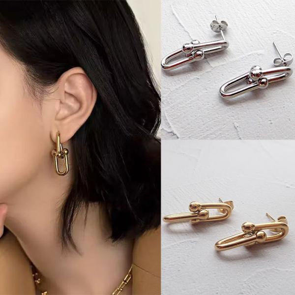 【金属アレルギー対応】ステンレス U字 チェーン ホースシュー ピアス  ゴールド/シルバー リンク