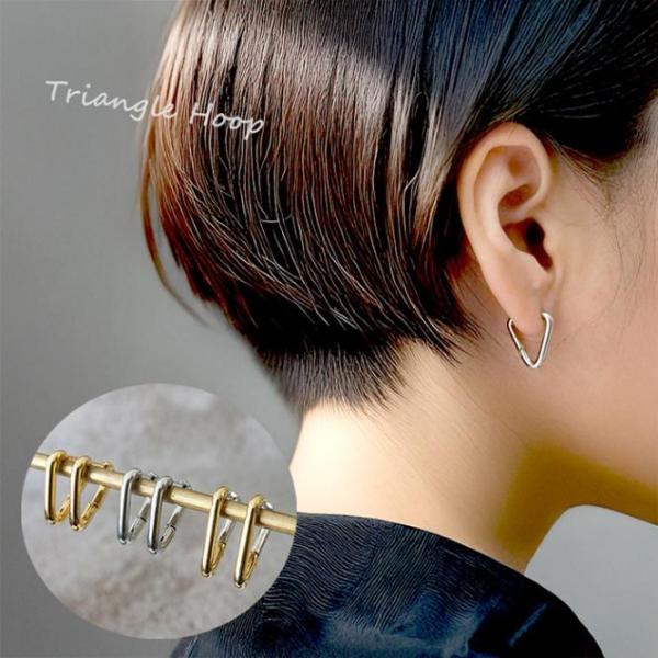 金属アレルギー対応 ステンレスピアス 【259. トライアングル フープピアス 3色 1ペア】 サー...