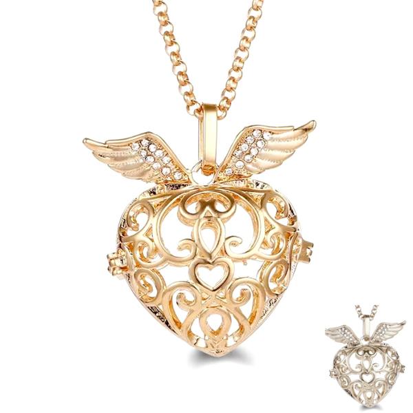 カゴパーツ【ウイングハートストーン付き】36mm×24mm ネックレスチェーン付き アロマペンダント...