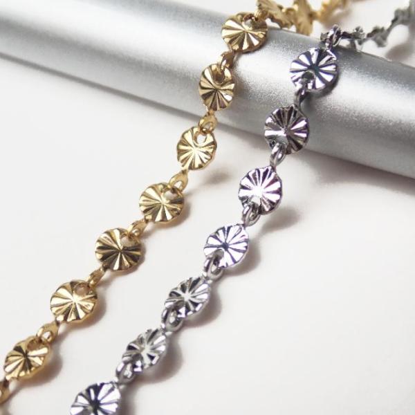 【SUS304 ステンレス製】切り売り サンバーストコイン連結チェーン 金属アレルギー対応 変色しに...