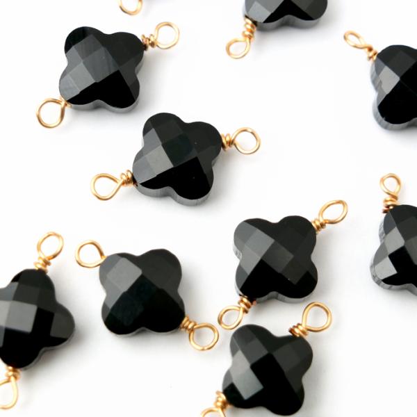 【K14GF／1個売り】オニキス クローバーカット 天然石チャーム 約18×10mm コネクター用 ...