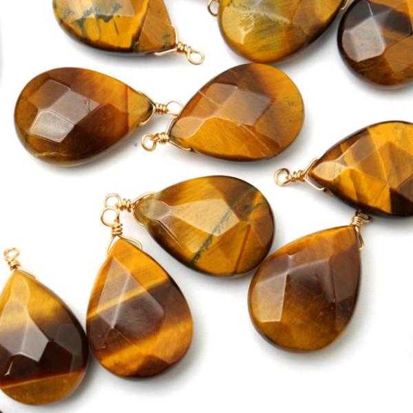 【K14GF／1個売り】タイガーアイ 雫カット 天然石チャーム 約23×13mm ゴールドワイヤー ...