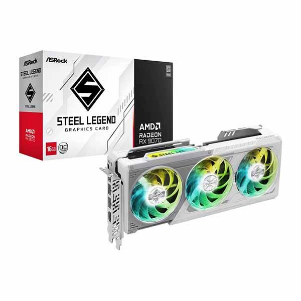 ASRock Radeon RX 9070 Steel Legend 16G OC ホワイトのトリプ...