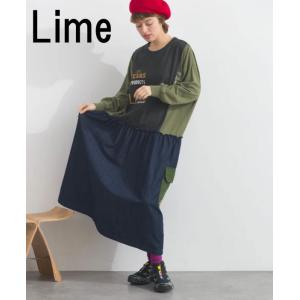 ライム ＬＩＭＥ レディース ロゴプリント×メロウステッチ 裾布帛切替 ワンピース 262872