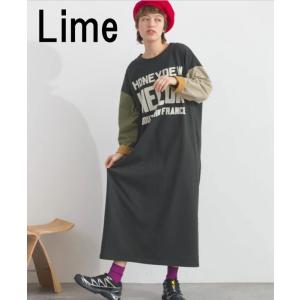 ライム ＬＩＭＥ レディース アシンメトリー配色 ロゴ プリント 長袖 ワンピース 262869