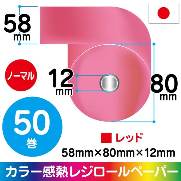 58mm幅カラーロール紙|レッド|50巻