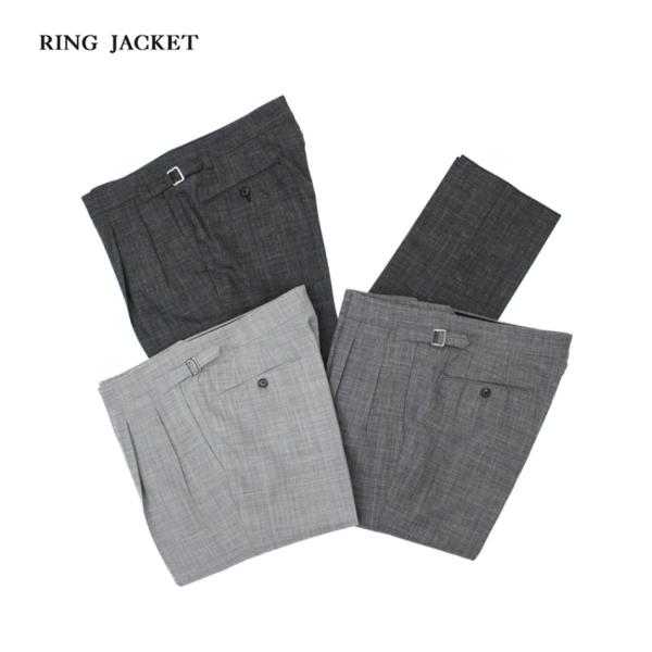 Model S-178　2プリーツスラックス チャコールグレー・ミディアムグレー・ライトグレー トラ...