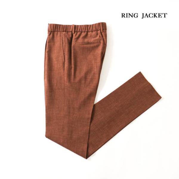 RING JACKEウール・シルク・リネン1プリーツシャーリングスラックス【オレンジ/無地】Mode...