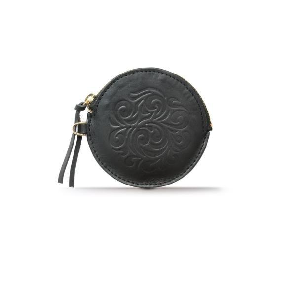 本革レザーコインケース アラベスク エンボス ブラック サドルレザー