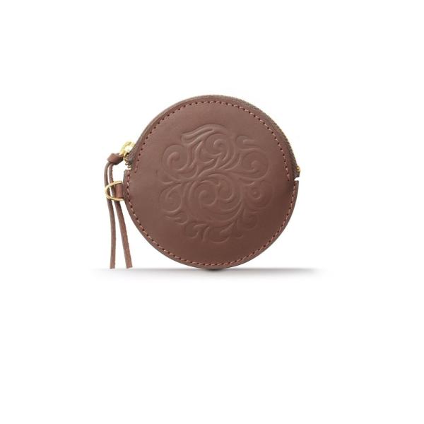 本革レザーコインケース アラベスク エンボス ブラウン サドルレザー