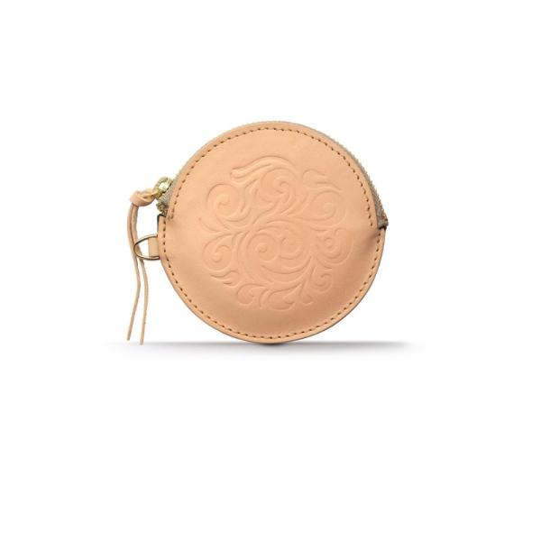 本革レザーコインケース アラベスク エンボス ナチュラル サドルレザー