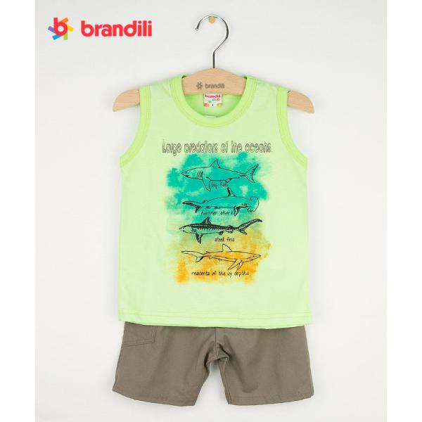 【BRANDILI】男の子タンクトップ＆ショートパンツセット【デイリー・海の生き物】サメ｜ライムグリ...
