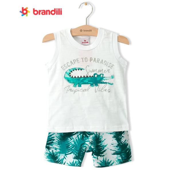 【BRANDILI】男の子タンクトップ＆ショートパンツセット【デイリー・動物デザイン】ワニ｜ホワイト...
