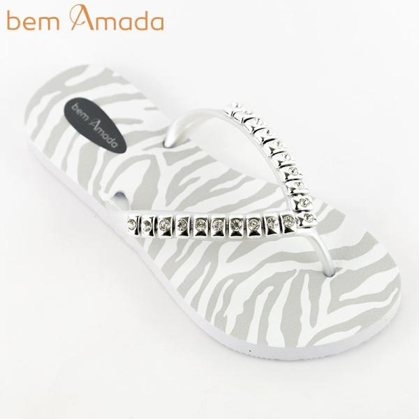 ◆期間限定セール◆ビジュー付きビーチサンダル【bem Amada】ゼブラZEBRA PRATA｜ホワ...