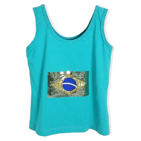 【ブラジル国旗】スパンコールタンクトップ｜ターコイズブルー