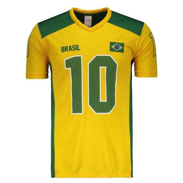 【BRASIL】ブラジルサッカー10番VネックTシャツ国旗付き | イエロー