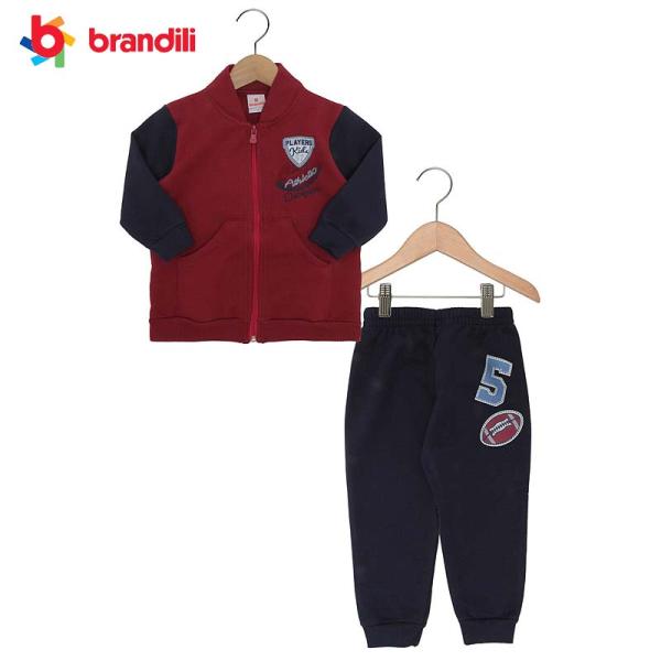 ◆期間限定セール◆【BRANDILI】男の子服 ラグビーデザイン裏ボア スウェット上下セット ネイビ...