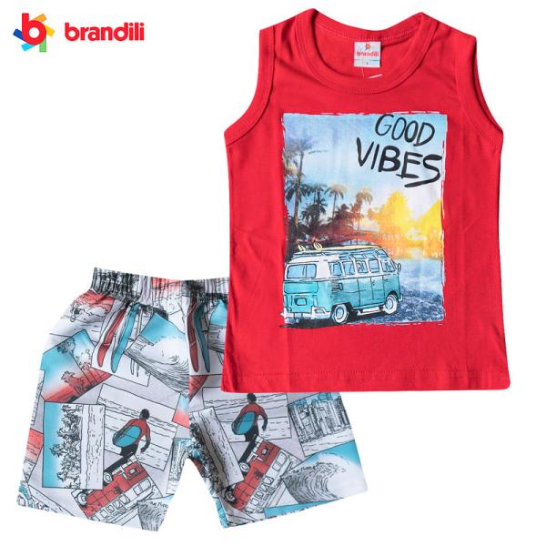 ビーチタウン柄タンクトップ＆ハーフパンツセット 男の子【BRANDILI】レッド×マルチ
