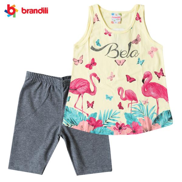 フラミンゴ柄タンクトップ＆レギンスセット 女の子【BRANDILI】子供服 イエロー×グレー