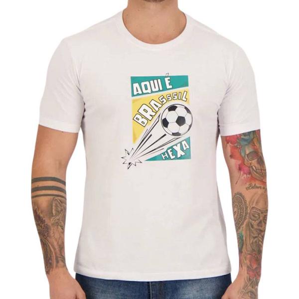 ◆期間限定セール◆AQUI E BRASIL HEXA ブラジルサッカーデザインTシャツ ホワイト