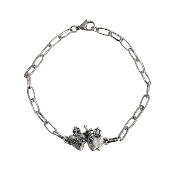 ペアトライバルハート ステンレスチェーンブレスレット シルバー