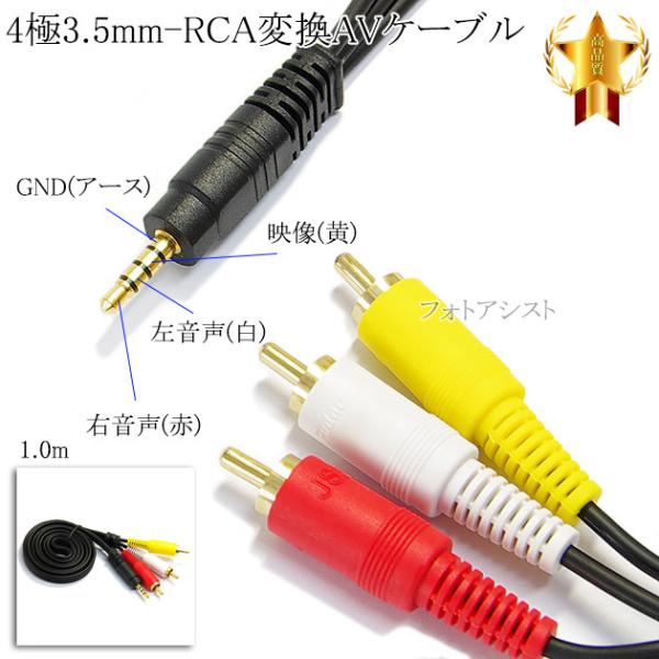 【互換品】【記載機種対応】4極3.5mm-RCA変換AVケーブル 1.0m  R/L/V/G結線(オ...