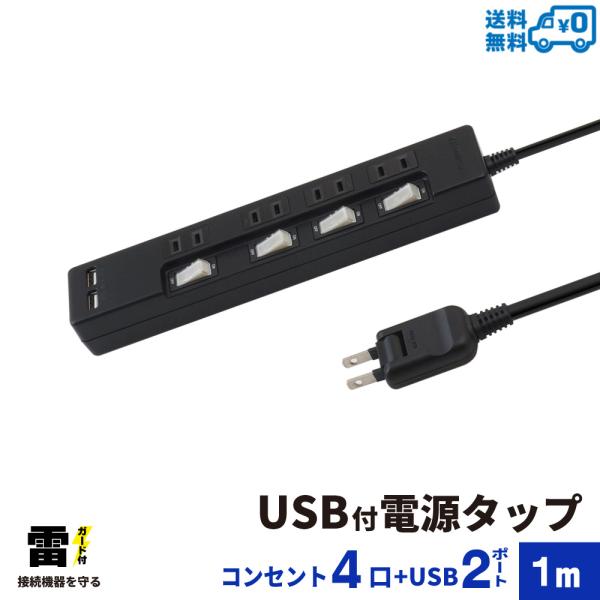 電源タップ USB付 1m 雷ガード 4個口 STP4UA2B-1 STYLED