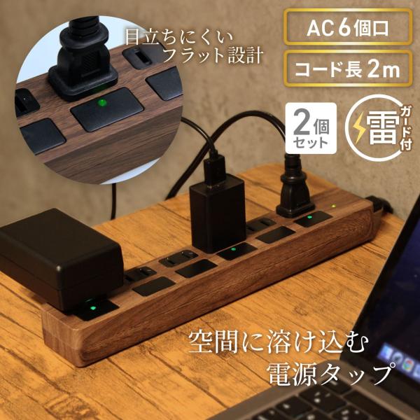電源タップ 2m 雷ガード 6個口 2個セット PTP6DB-2X2 STYLED