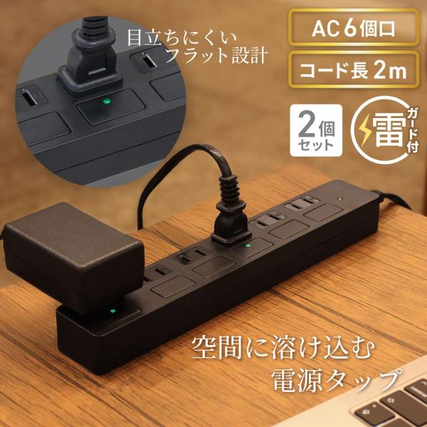 電源タップ 2m 雷ガード 4個口 2個セット PTP4BK-2X2 STYLED